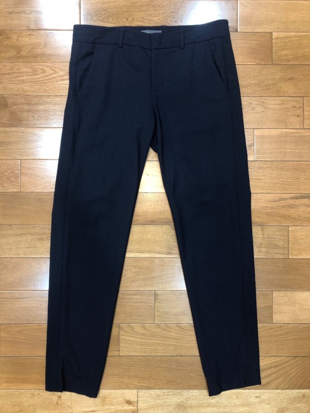 Vince Black Side Strap Stretch Wool Dress Pants Trousers 4 Luxe Corporate Chic